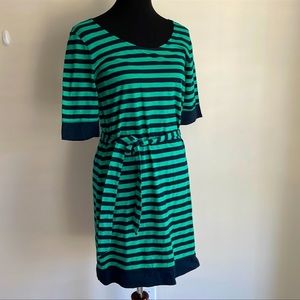 New Banana Republic Green Blue Striped Front Tie Dress